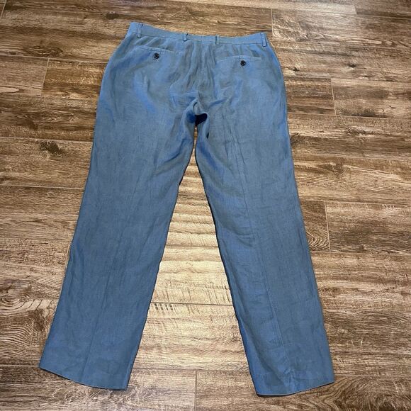 Paul Frederick Pants Men 36 Blue 100% Linen Career Casual Beach Tailored Fit - Picture 4 of 13
